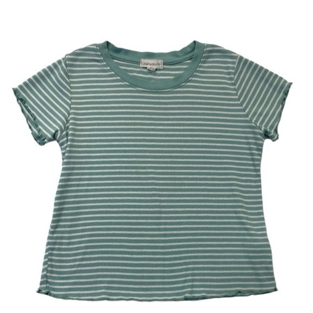 Heart & Hips Striped T-shirt green white stripes short sleeve crewneck Size 7
